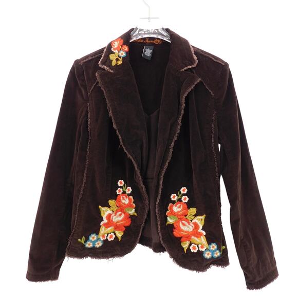 VTG Kikit Jeans Floral Embroidered Corduroy Blazer Jacket Size L Y2K Boho Fairy - Picture 1 of 4